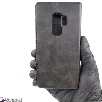 Dirbtinos odos dėklas su skyreliais - juodas Samsung S9 Plus